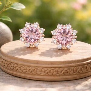 New Pink Morganite Earrings 18K Rose Gold Vermeil